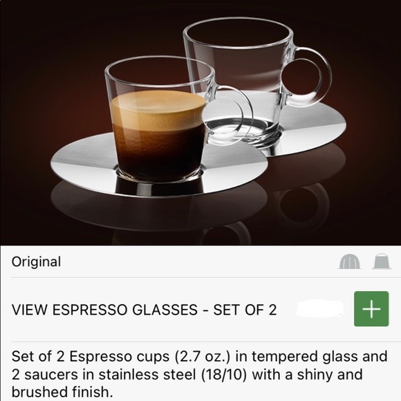 Nespresso View Collection Glass Expresso Cups Stainless Steel Saucers - Picture 2 of 7